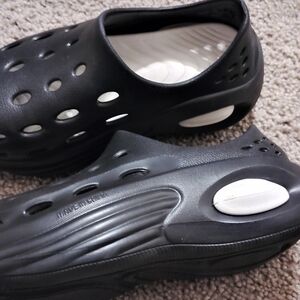 Black Slip-On Clogs with White Accents